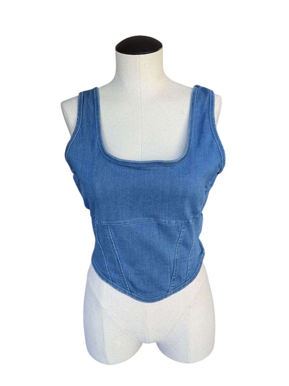 Victoria's Secret PINK Light Denim Blue Corset Cottagecore Western Festival Top